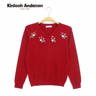 【Kinloch Anderson】V領花朵繞肩針織長袖上衣 金安德森女裝(KA0769034 紅/黑)