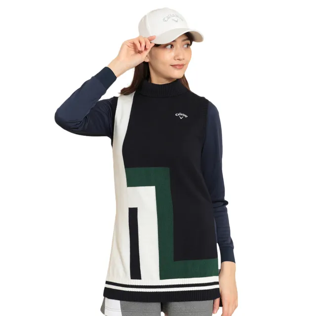 【Callaway 卡拉威】女士 小高領針織背心 深藍色(C22219202_1120)