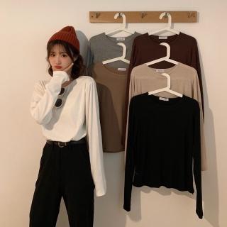 【D.studio】韓版休閒寬鬆素色袖上衣(女裝 衣服 寬鬆上衣 顯瘦上衣 長袖t恤 冬裝 素T W349)
