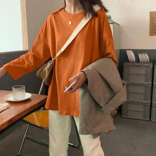 【D.studio】韓版寬鬆圓領素色長袖上衣(女裝 衣服 寬鬆上衣 顯瘦上衣 長袖t恤 冬裝素T W66)