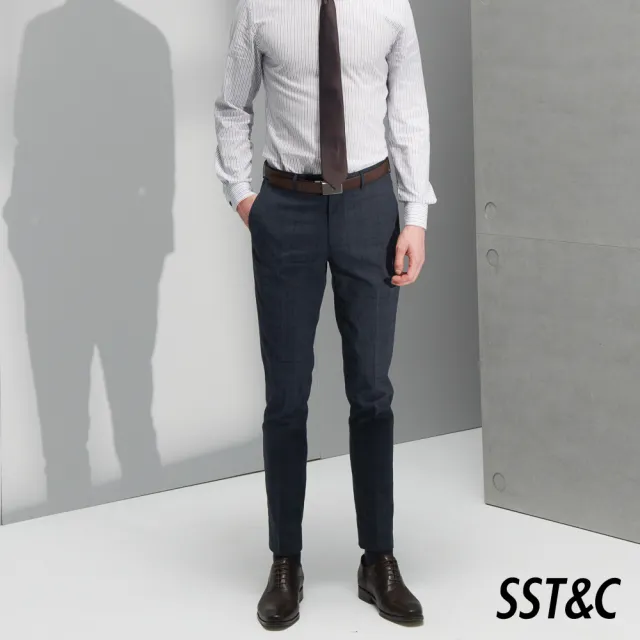 【SST&C 最後65折】灰藍格紋裁縫西裝褲0212206002