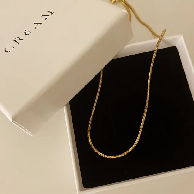 【CReAM】Quorra復古鋼鍍18K金色 基本款素鍊裸鍊中性女項鍊(生日 禮物 送禮 禮盒)