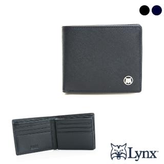 【Lynx】美國山貓進口精選牛皮十字紋9卡中間翻拉鍊雙鈔短夾-共2色