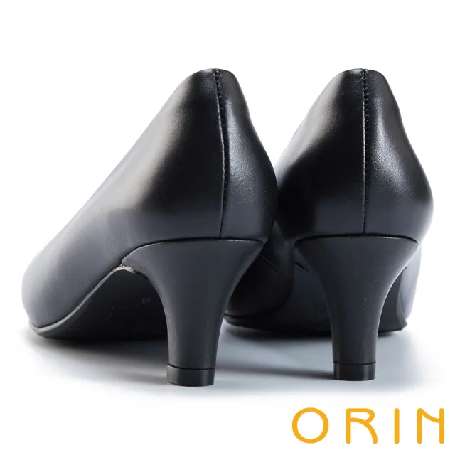 【ORIN】簡約牛皮素面尖頭中跟鞋(黑色)