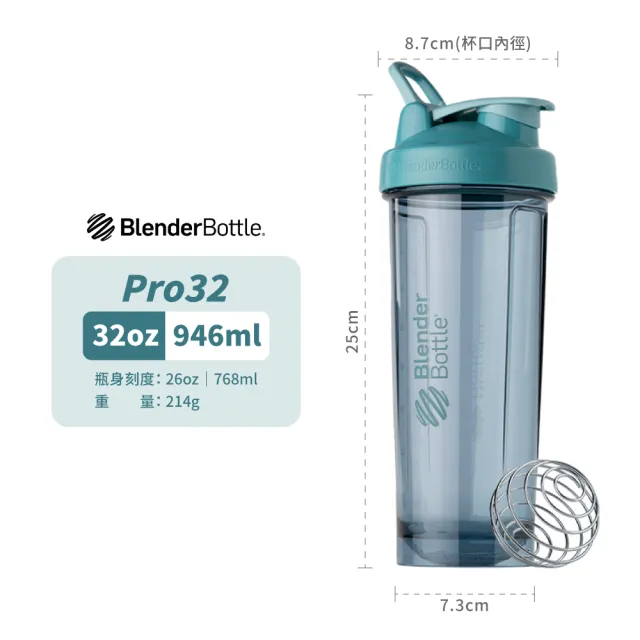 【Blender Bottle】Tritan搖搖杯〈Pro32款〉32oz｜946ml『美國官方授權』(BlenderBottle/運動水壺/乳清)