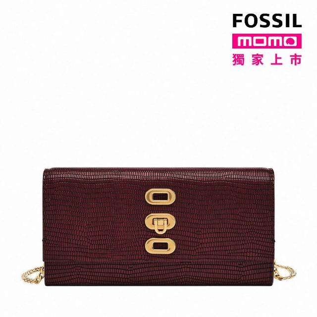 【FOSSIL 官方旗艦館】Penrose 真皮WOC長夾斜背包-紅木色蜥蜴壓紋 ZB1941243 雙11/1111