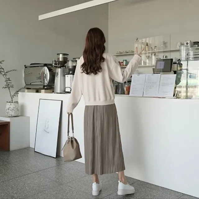 【baibeauty 白鳥麗子】素面圓領假兩件寬鬆百褶長洋裝(韓國製)
