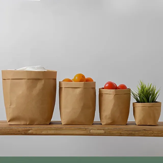 【zozo】牛皮紙收納袋-中號(可水洗 冰箱蔬果收納袋 創意收納袋 廚房收納袋 儲物袋 植栽收納袋)