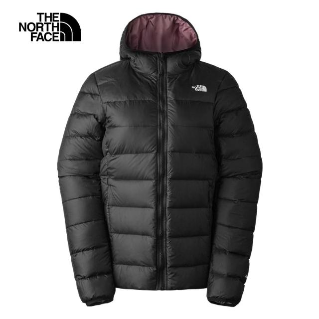 【The North Face 官方旗艦】北面女款黑色DWR防潑水保暖連帽羽絨外套｜83OKO6O(700蓬鬆度)