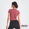 【Mollifix 瑪莉菲絲】修身鏤空運動短袖BRA TOP、瑜珈服、無鋼圈、開運內衣(乾燥玫瑰)
