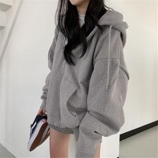 【D.studio】韓版寬鬆休閒內刷毛連帽外套(上衣 女裝 衣服 外套 薄外套 罩衫 防曬外套 J32)