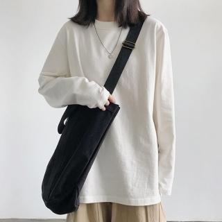 【D.studio】韓版寬鬆素色薄款打底長袖上衣(女裝 衣服 寬鬆上衣 顯瘦上衣 長袖t恤 冬裝 素T 素色W340)