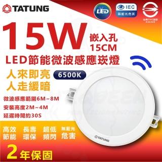 【TATUNG 大同】5入組 15W 15cm LED節能感應崁燈 微波感應(白光 6500K 即亮緩暗)