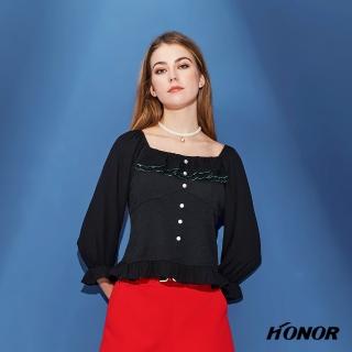 【HONOR 山形屋】層次排釦小荷葉抓皺滾邊氣質上衣