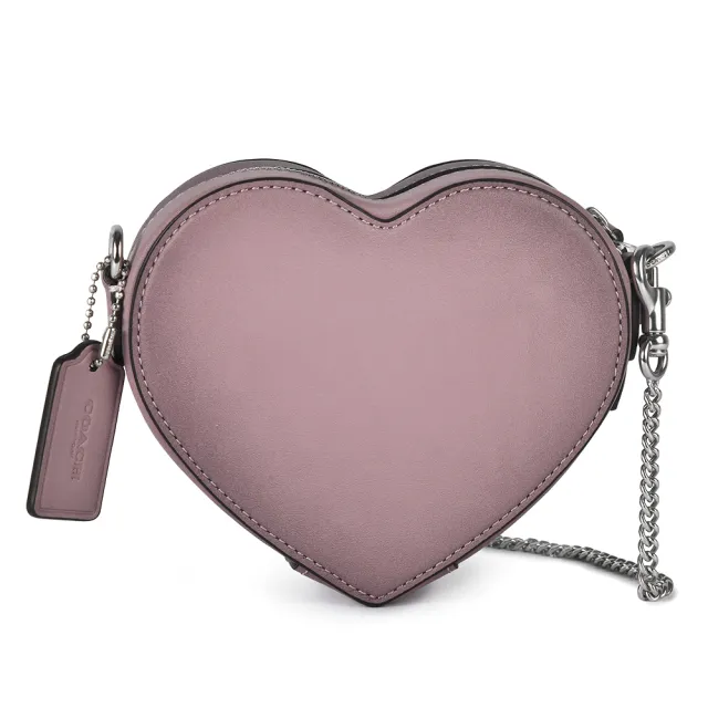 COACH】HEART 14 皮革愛心造型鏈帶斜背包(粉紫色) - momo購物網- 好評