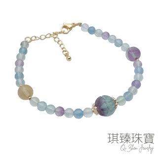 【琪臻珠寶】天然多彩螢石圓珠手鍊(特製設計款 彩虹螢石 隨機出貨 母親節禮物)