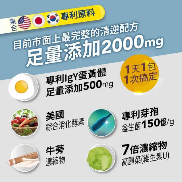 【大荷生研】逆刻停芽孢益生菌 1盒 20包(專利蛋黃粉IgY+綜合消化酵素+芽孢益生菌+牛蒡濃縮+高麗菜濃縮物)