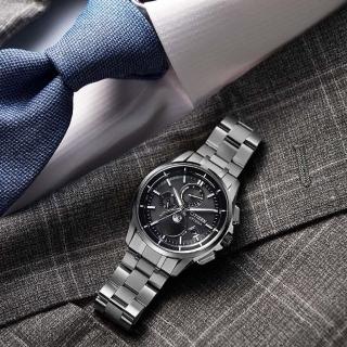 【CITIZEN 星辰】GENTS 無限星空月相光動能電波鈦金屬時尚男錶-黑x銀/41.5mm 母親節限定(BY1001-66E)