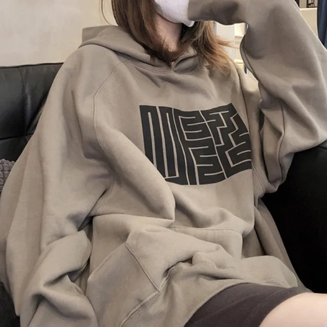 【D.studio】韓版復古內刷毛連帽寬鬆上衣(長袖上衣女裝衣服寬鬆上衣 顯瘦上衣長袖t恤冬裝大學TW312)