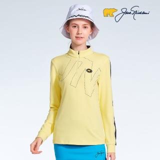 【Jack Nicklaus 金熊】GOLF女款配色剪接磨毛保暖POLO衫/高爾夫球衫(黃色)