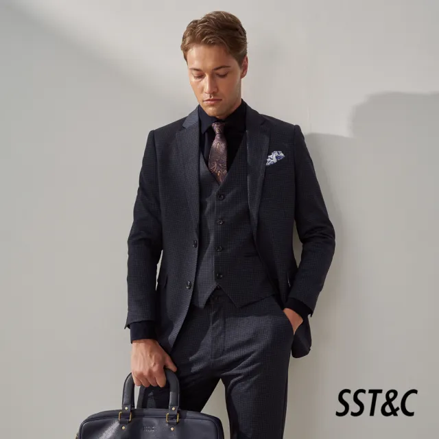 【SST&C】男裝 藏青格紋彈性舒適休閒西裝外套0612309001(換季55折)