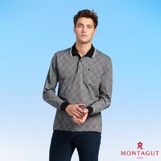 【MONTAGUT 夢特嬌】MIT臺灣製商務休閒菱格紋長袖POLO衫(L7293-00黑)
