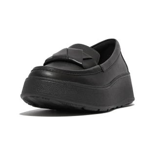 【FitFlop】F-MODE FOLDED-LEATHER FLATFORM LOAFERS摺疊造型厚底樂福鞋-女(靓黑色)