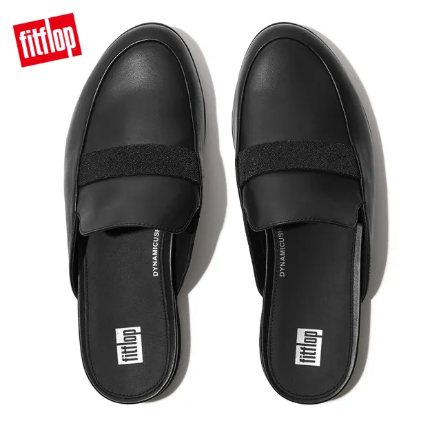 【FitFlop】GRACIE OPUL-TRIM LEATHER MULES皮革木屐鞋穆勒鞋-女(黑色)