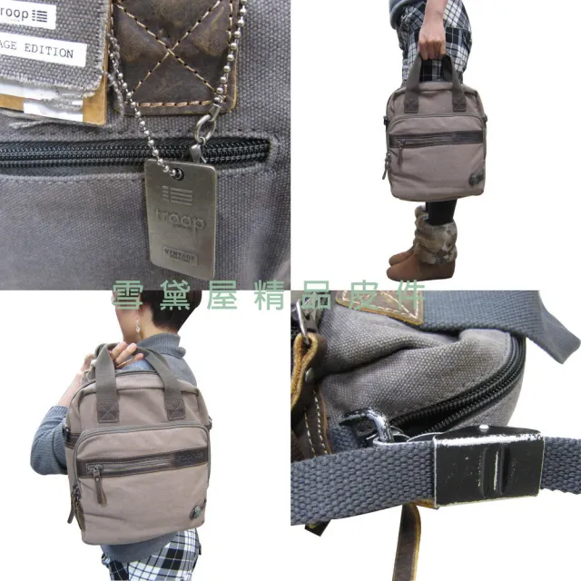 【TROOP】斜側包英國品牌經典帆布手提肩背斜側萬用 100%全棉手工(義大利原皮革耐磨耐用帆 