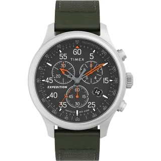 【TIMEX】天美時 遠征系列  43毫米三眼計時手錶 軍綠帆布帶 TXTW4B26700