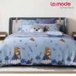 【La mode】環保印染100%精梳棉兩用被床包組-夢遊雪之森+雪狐圓寶兩用抱枕毯(加大)