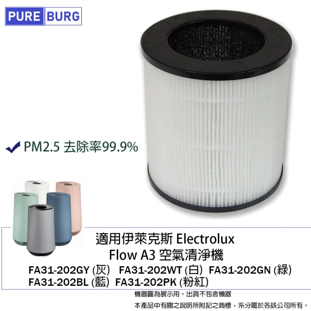 PUREBURG 適用Electrolux伊萊克斯Flow A3空氣清淨機FA31-202GY 202WT 202GN 202BL 副廠濾網