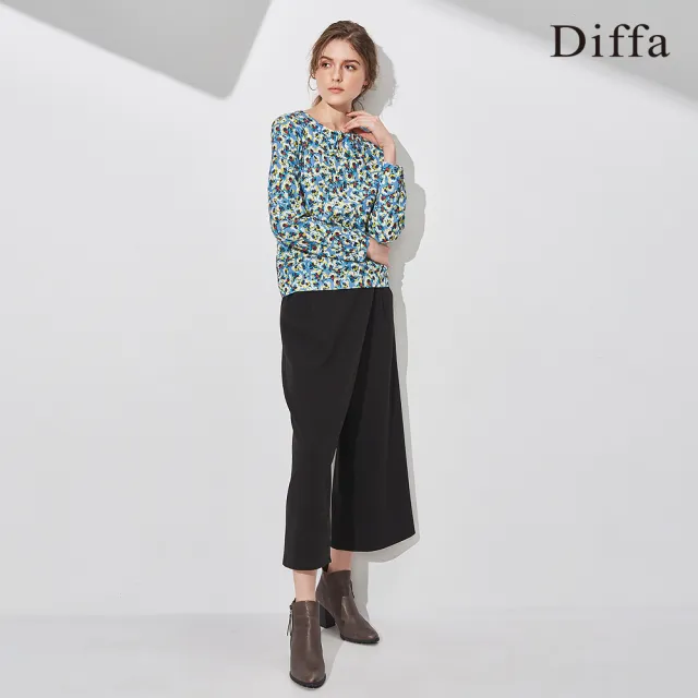 【Diffa】歐風時尚藍花領結上衣-女