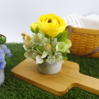 【HUGO DECO 榆果傢飾】黃陸蓮綠繡球香氛花藝(擬真/佈置/禮物/人造盆栽/花禮/1111)