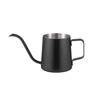【PowerFalcon】350ml帶雷雕刻度手沖咖啡壺(304不銹鋼手沖咖啡壺 /無蓋/黑色/水量刻度)