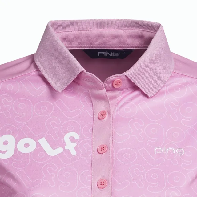 【PING】女款滿版GOLF薄長袖POLO衫-粉(吸濕排汗/GOLF/高爾夫球衫/RA22201-15)