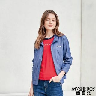 【MYSHEROS 蜜雪兒】外套夾克 翻領拉鍊 亮鑽裝飾(藍)