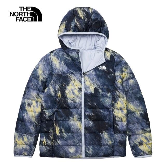 【The North Face 官方旗艦】北面女款藍色DWR防潑水保暖連帽羽絨外套｜83OKOW1(700蓬鬆度)