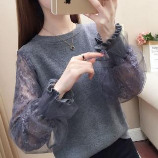 【A3】春秋新款圓領蕾絲薄款上衣(舒適材質.柔軟)