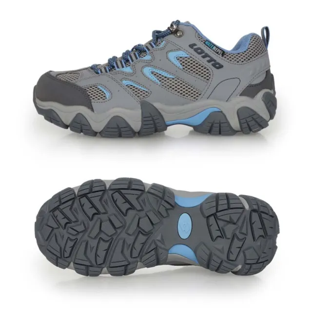 【LOTTO】女防潑水登山越野慢跑鞋-運動 戶外 反光 灰水藍(LT3AWO8966)