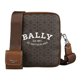 【BALLY】BALLY Bhenn白字LOGO印花PVC拉鍊斜背包(棕)