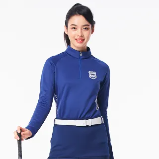 【KING GOLF】素面拼接條紋厚款搖粒刷毛立領拉鍊長袖POLO衫(藍色)