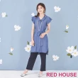【RED HOUSE 蕾赫斯】甜美荷葉袖牛仔長版上衣(藍色)