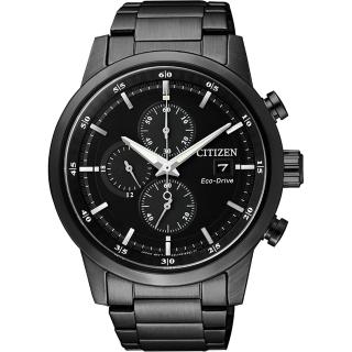 【CITIZEN 星辰】Eco-Drive光動能城市三眼計時手錶-黑/43mm 男錶 送禮 推薦(CA0615-59E)