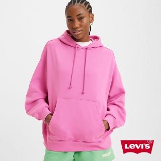 【LEVIS 官方旗艦】Gold Tab金標系列 女款 寬鬆版重磅落肩口袋帽T / 405GSM厚棉 桃紅 人氣新品 A3724-0017