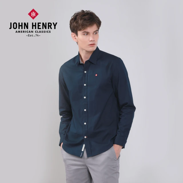 【JOHN HENRY】素面長袖襯衫-深藍