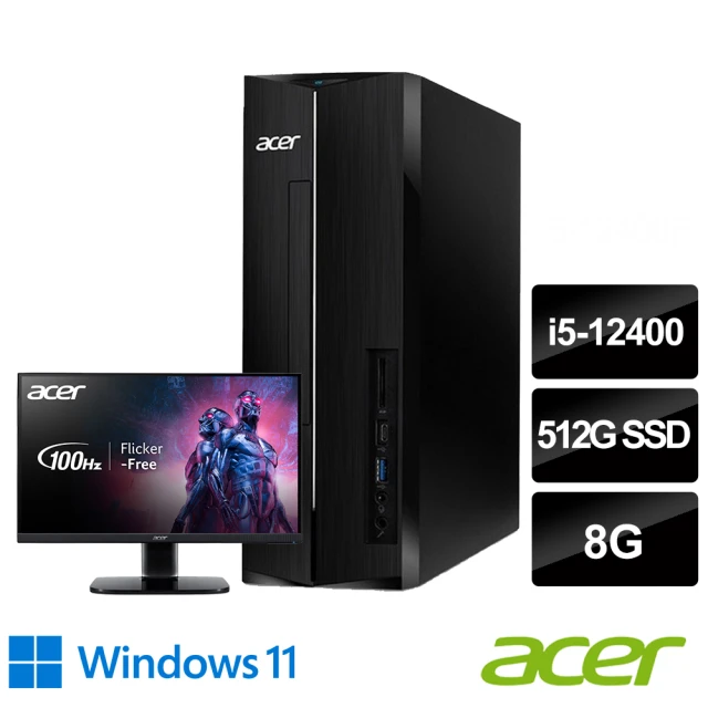 【Acer 宏碁】22型濾藍光螢幕組★i5六核電腦(Aspire XC-1760/i5-12400/8G/512G SSD/W11)