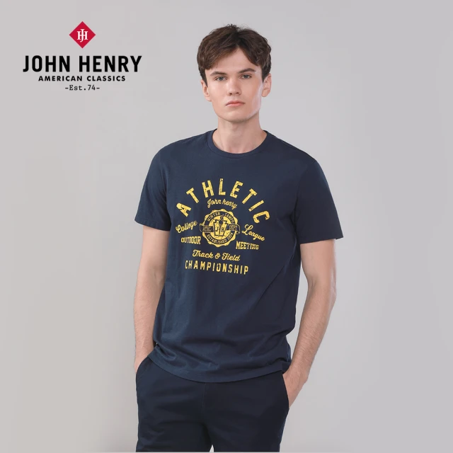 【JOHN HENRY】美式印花短袖T恤-深藍