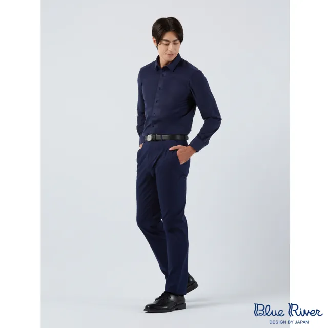 【Blue River 藍河】男裝 藏青色長袖襯衫-簡約有型秋冬款(日本設計 舒適穿搭)
