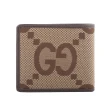 【GUCCI 古馳】Jumbo GG Logo 緹花布及皮革對開8卡短夾(棕色)